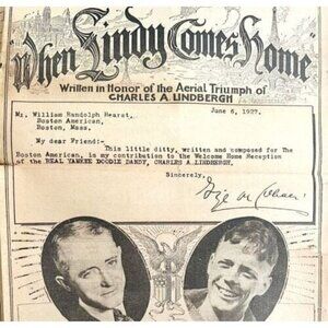 1927 When Lindy Comes Home Charles Lindbergh Sheet Music Newspaper Article DWHH1